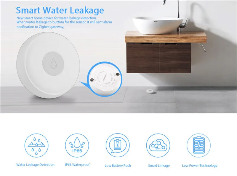 

Ewelink Zigbee Smart Home Water Leak Sensor Wireless Flooding Detector Water Leakage Detection Alert Water Level Overflow Alarm