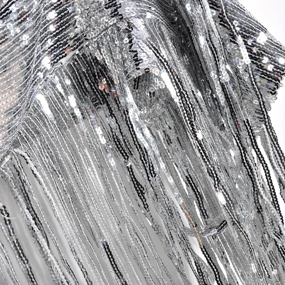 

2021Performance Silver Tassel Sequin Jacket Retro Long-sleeved Silver Reflective Jacket Women Outwear Tops Sequin Coat Women's