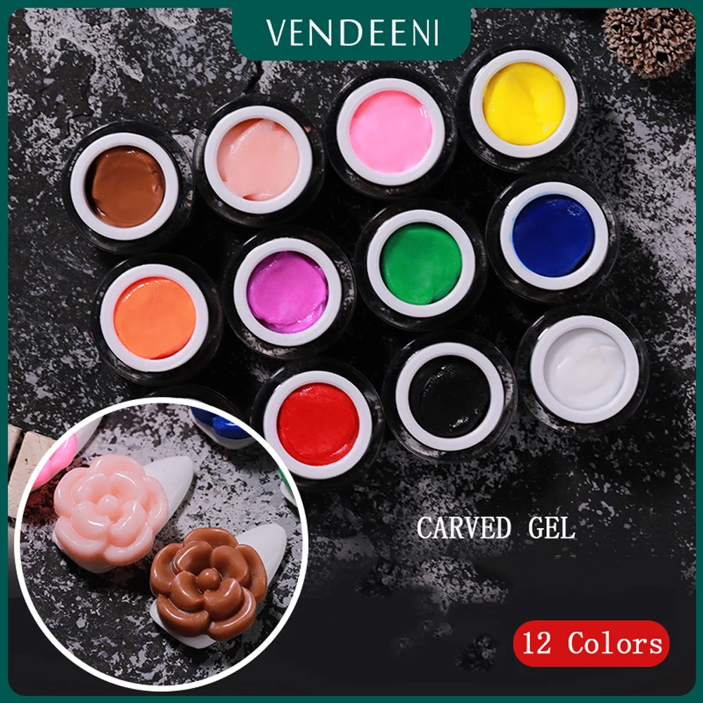 

VDN 12 Colors Carved Gel Nail Polish 3D Modeling Sculpture Painting Gel Lacquer DIY Nail Art Design Plasticine Gel Varnish 10g