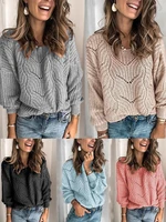 women sweater ladies hollow out pull knitted causal tops ladies knitwear loose hollow out long sleeve knit pullover tops 2020