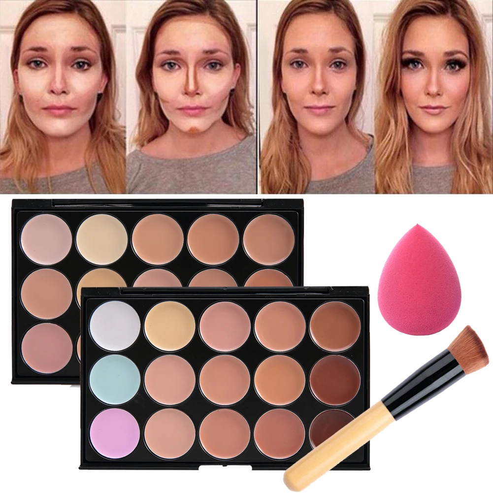 

15 Colors Concealer Palette Makeup Palette with Brush and Sponge Puff Highly Pigmented Concealer Cream Palette Kit Silky texture