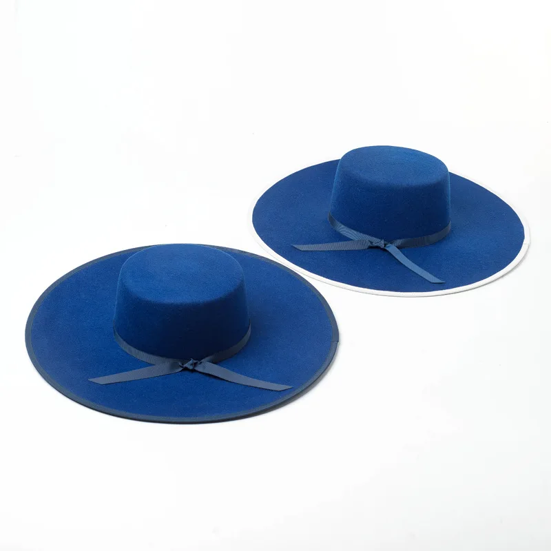 01909-HH8159B красивые синие полями зима осень шерсть твердая Шляпа Fedora мужчины женщины досуг Панама джазовая, шляпа