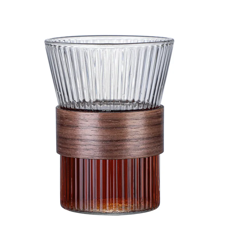 

Vertical Pattern Glass Coffee Cup Set Cup Bamboo Sleeve Tempered Heat-resistant Heat Insulation High-value Simple