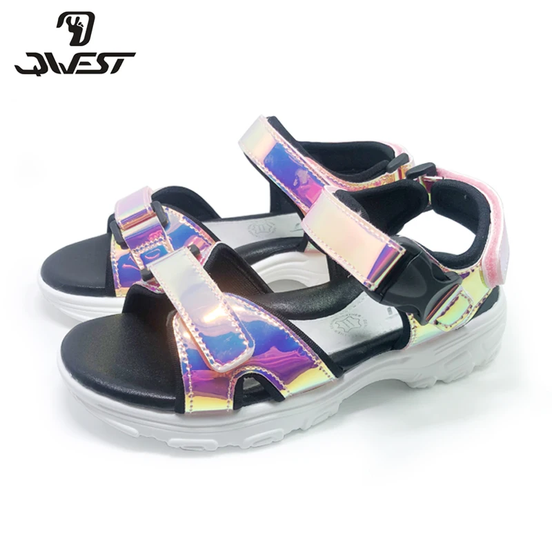 Брендовые Летние повседневные сандалии с вырезами на липучке кожаные стельки