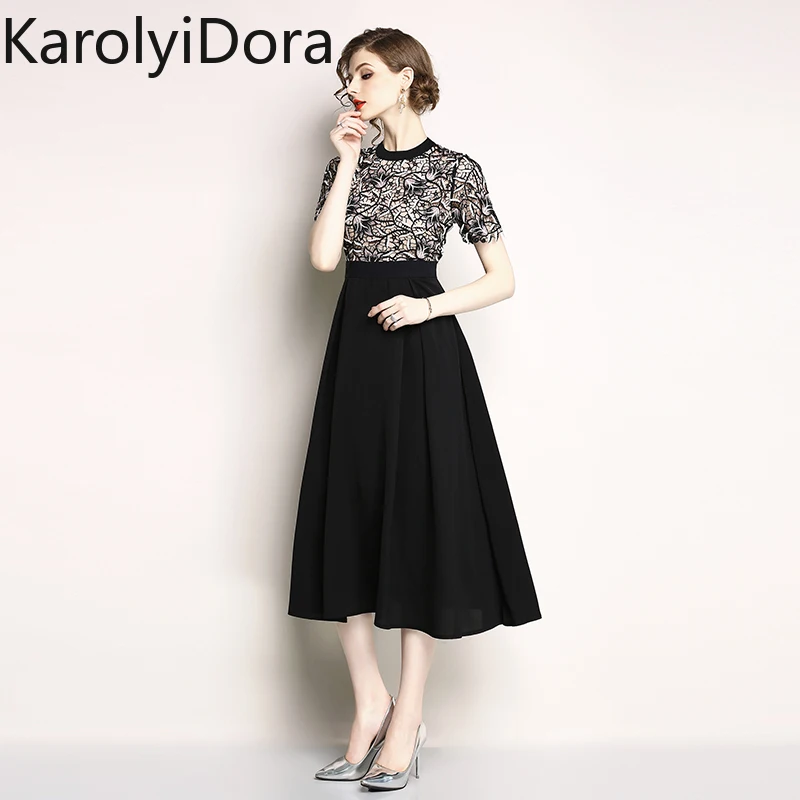 

Women's dress High quality 2020 Spring European station fashion high-end lace embroidered waist dress