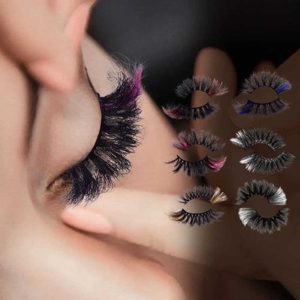 

1 пара накладных ресниц, Многоразовые Накладные ресницы, удобные длинные двухцветные натуральные ресницы контрастного цвета для фестиваля