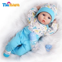 55cm reborn baby doll bebe boy newborn toy for girls birthday gift alive silicone vinyl cute playmate white and blue outfit