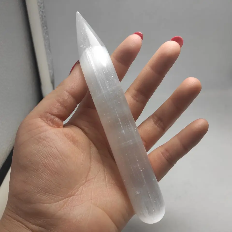 

15-16cm Natural crystal quartz gypsum Plaster massage stick crystal point stone for Facial beauty