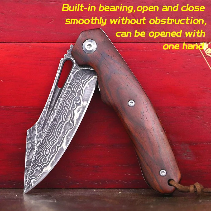 Складной нож для самообороны тактический уличный мини-клинок из дамасской стали