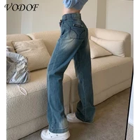 vodof jeans retro denim pants ruched cargo pants women big pockets trousers women streetwear jeans 90s