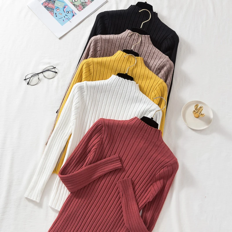 Winter Turtleneck Knitted Women Sweaters And Solid Casual Long Sleeve Pullovers Cute Sueter Mujer Tops Korean Kawaii Jumper | Женская