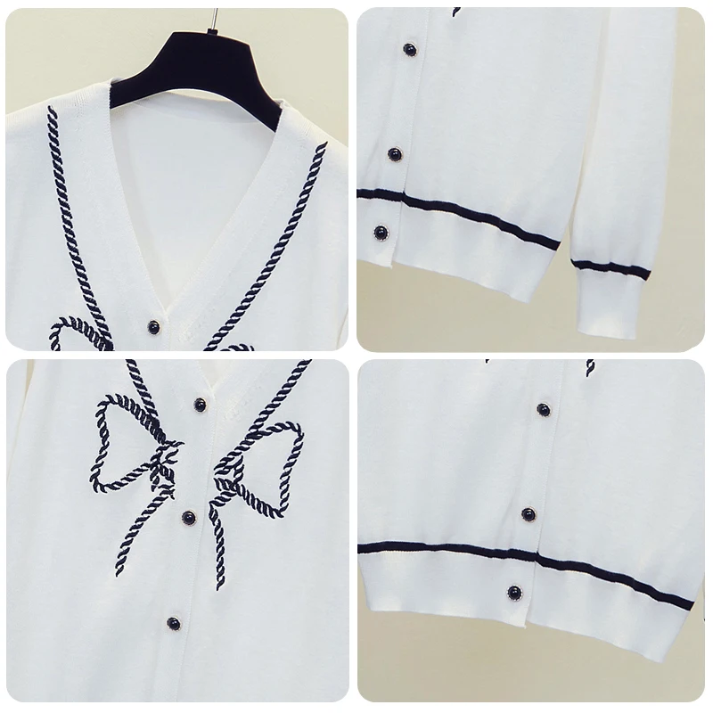 Женский однобортный Кардиган с бантом Свободный Вязаный Свитер оверсайз