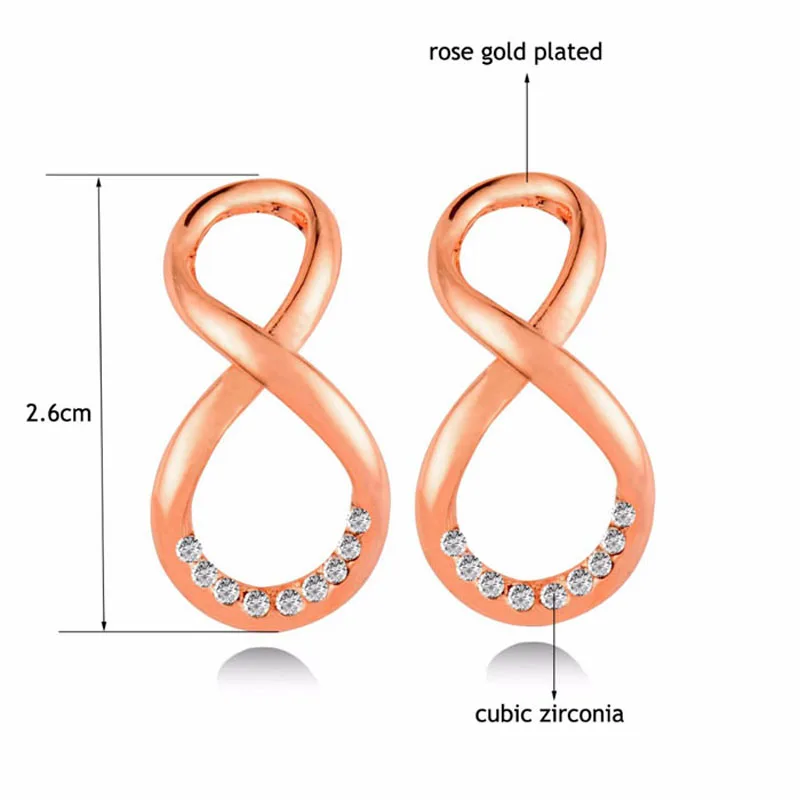 SINLEERY Модные Стразы Бесконечность женские серьги гвоздики из розового цвета: