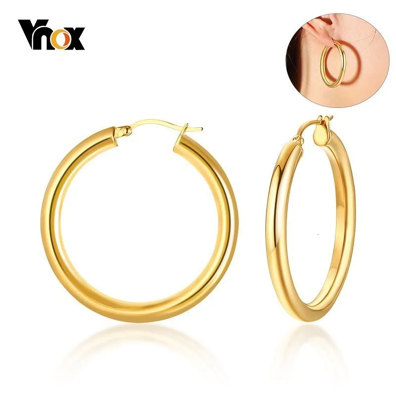 Серьги кольца Vnox из нержавеющей стали золотого цвета с закругленными трубками