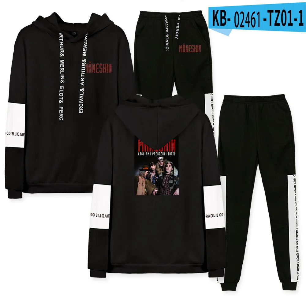 

Maneskin Print Tracksuit Men Sets Fashion Sporting Suit Hooded Sweatshirt +Sweatpants 2 Pieces Set Mens Clothing Streetwear