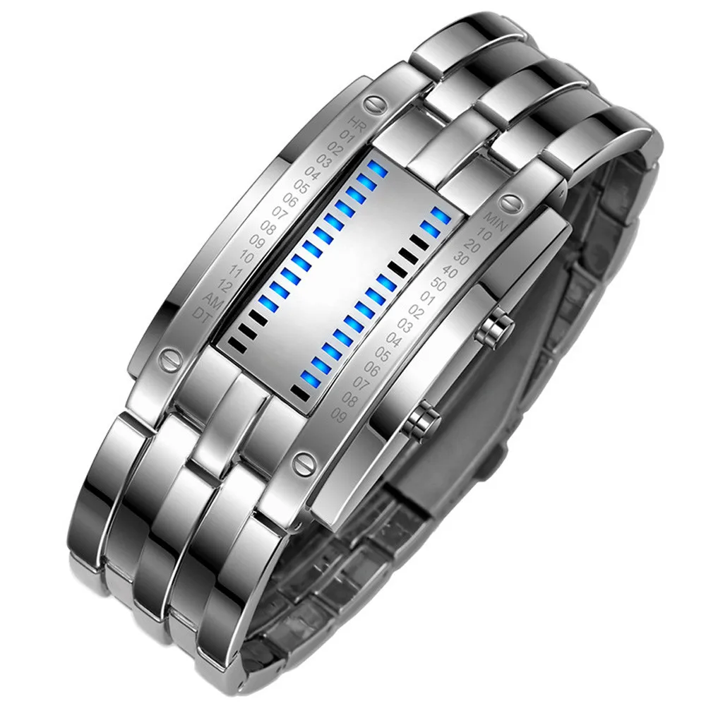 Fashion Technology Men and Women Binary Luminous LED Electronic Display Sports Watch Top Brand All Steel Waterproof Couple | Наручные
