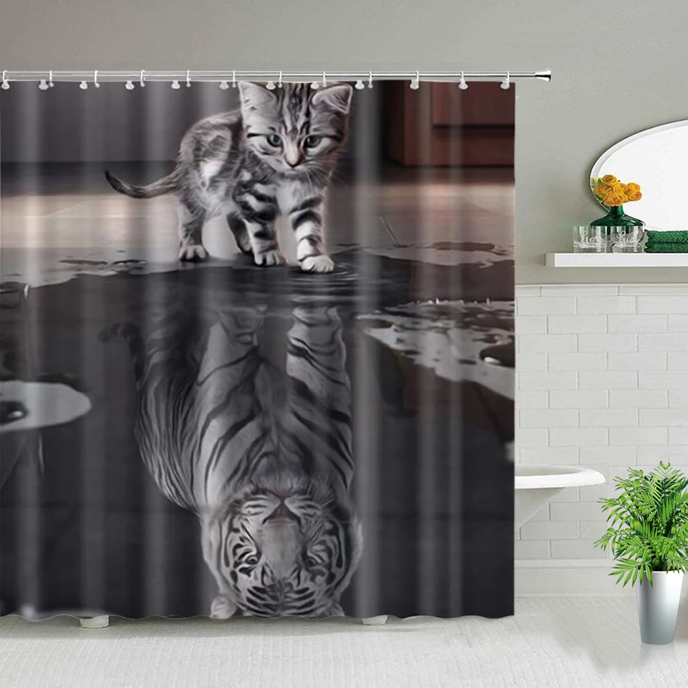 

Lovely Animals Bathroom Hanging Curtains Cat Dogs Giraffe Rabbits Waterproof Shower Curtain Set Polyester Frabic Bathtub Decor