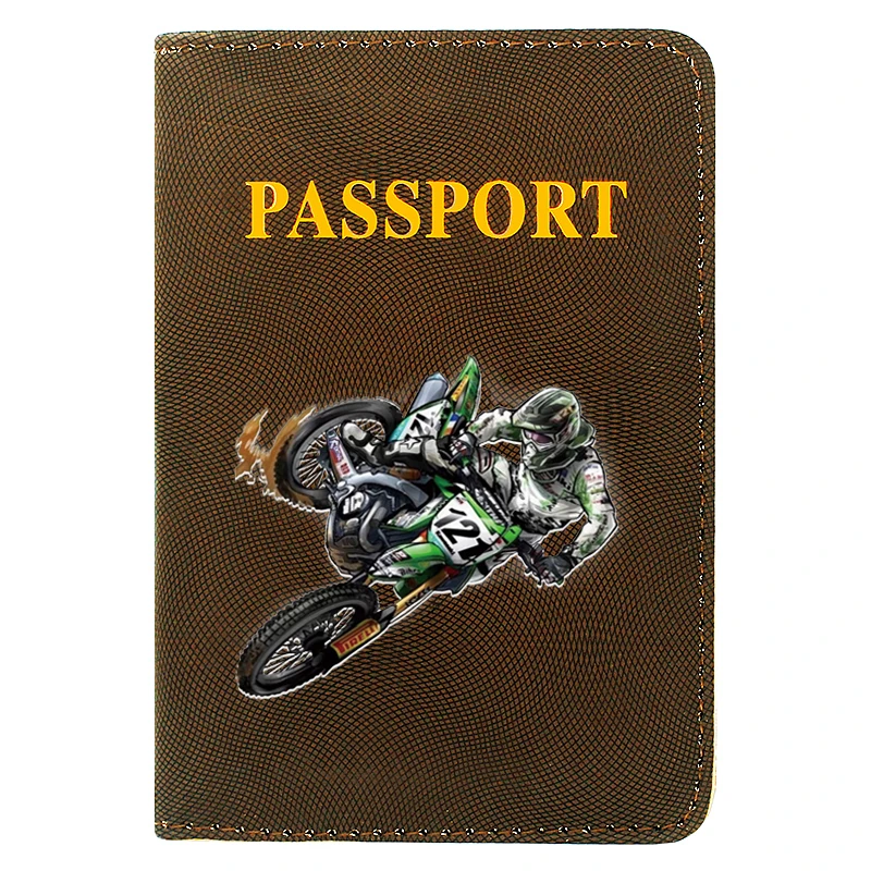 

High Quality Cool Motorcycle Riding Printing Women Men Passport Cover Pu Leather Travel ID Credit Card Holder Pocket Wallet Bags