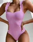 Женский сплошной купальник с рюшами, пуш-ап Пуш-ап фиолетовый ребристый купальник, пляжная одежда 2021, купальные костюмы, пляжная одежда