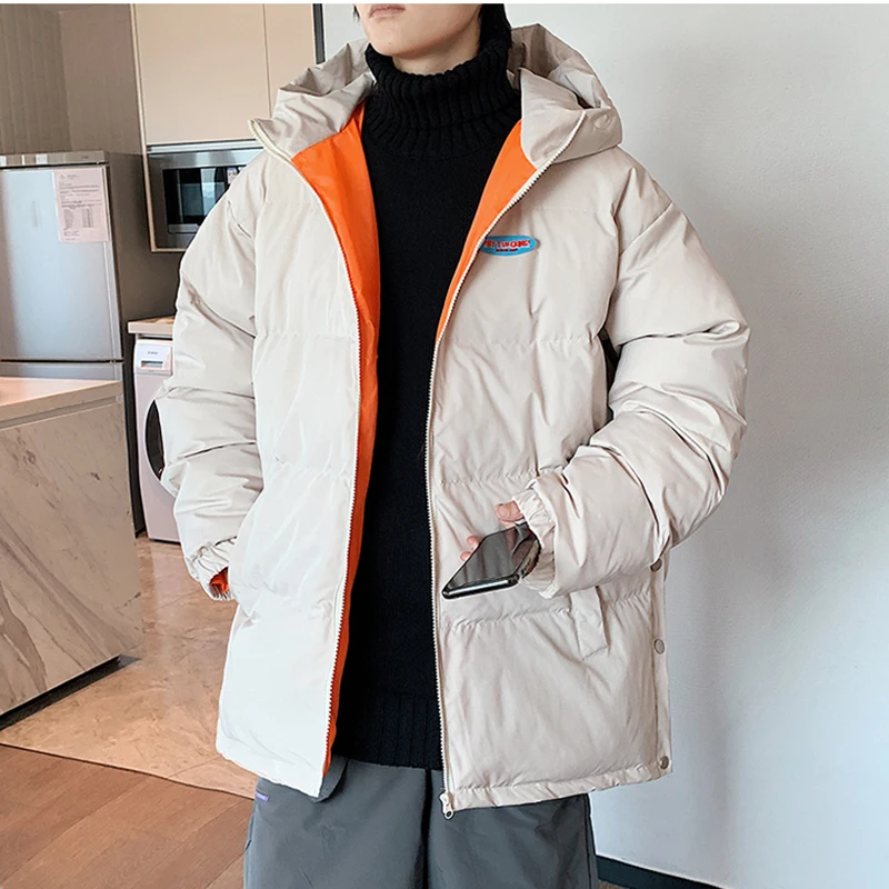 

Парка мужская зимняя утепленная с капюшоном, теплая свободная ветровка, термокуртка-пуховик, верхняя одежда в Корейском стиле, O185
