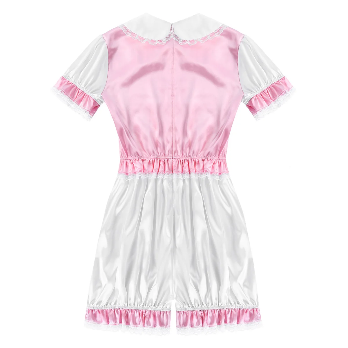 Гей Для мужчин Трусики комбинезон Шелковистое атласное с воротником в кукольном