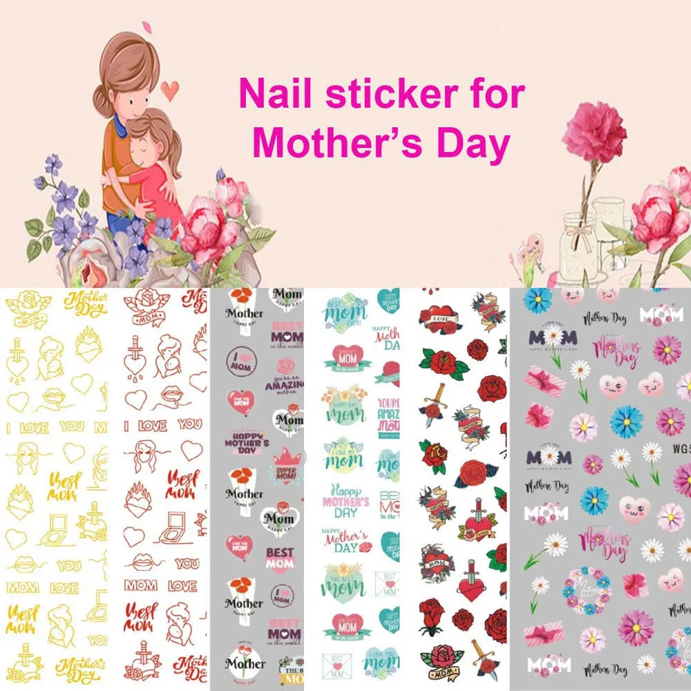 

Fashion nail art sticker for Monther's Day gold silver white rose flowers ultra thin self glue nail strips