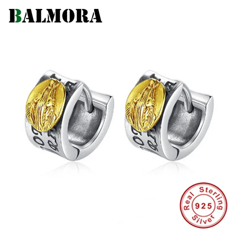 

BALMORA Original Real 925 Sterling Silver Stud Earrings For Women Men Retro Cool Letter Ear Stud Valentine's Day Jewelry Gift