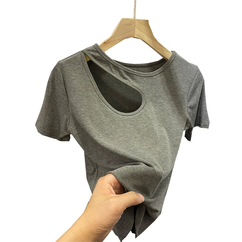 Женская серая/белая/черная футболка новинка модная облегающая Однотонная
