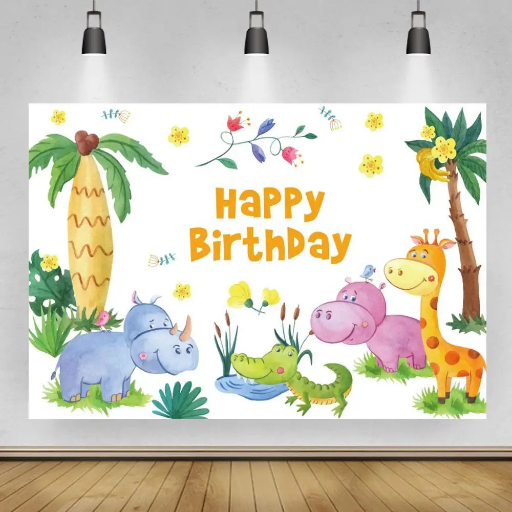 

Мультяшные животные носороги крокодил белые дети день рождения фон фото постер цветы дерево украшение торт стол декорации фоны