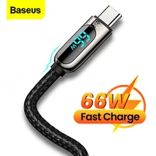 Baseus 66W USB Type C Cable 6A Fast Charging Charger For Huawei P40 Pro LED Digital USB-C Type-C Data Wire For Xiaomi mi Samsung