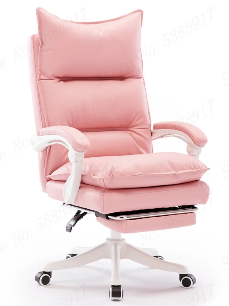 

Silla de oficina de cuero PU con reposapies reclinable, sillon de algodon giratorio para juegos, color rosa, suave, nueva