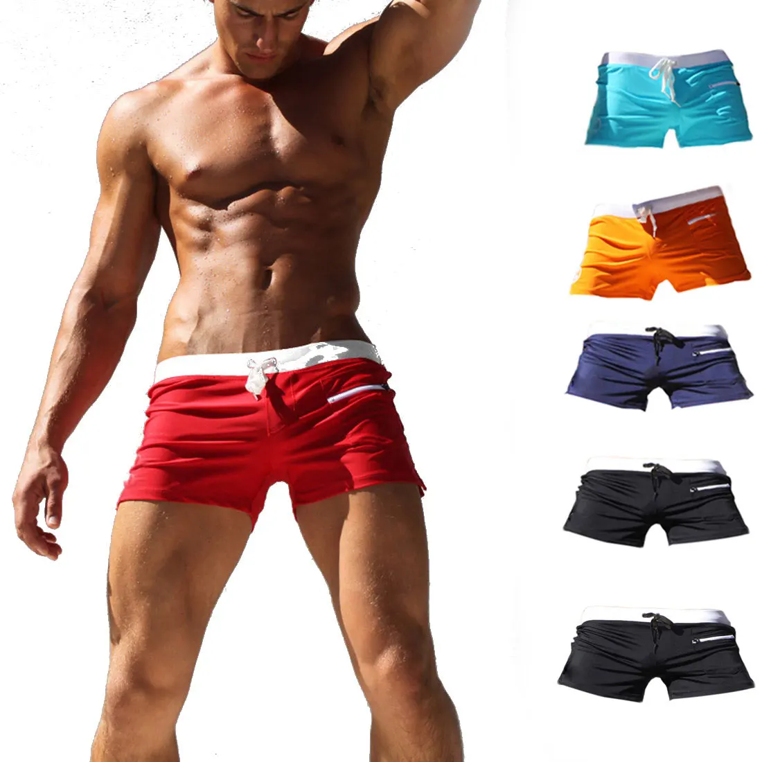 

Men's Swim Trunks Quick Dry Beach Shorts Low Waist Swimwear Bathing Suits with Swimming Pockets