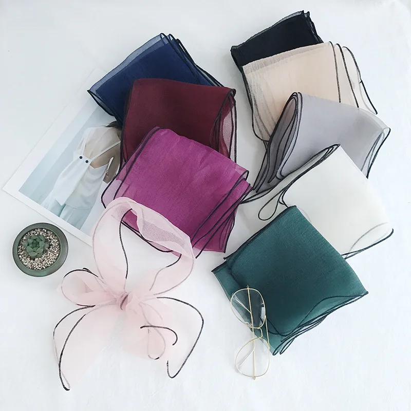 Женский тонкий летний шарф из органзы узкий длинный повязка на голову для