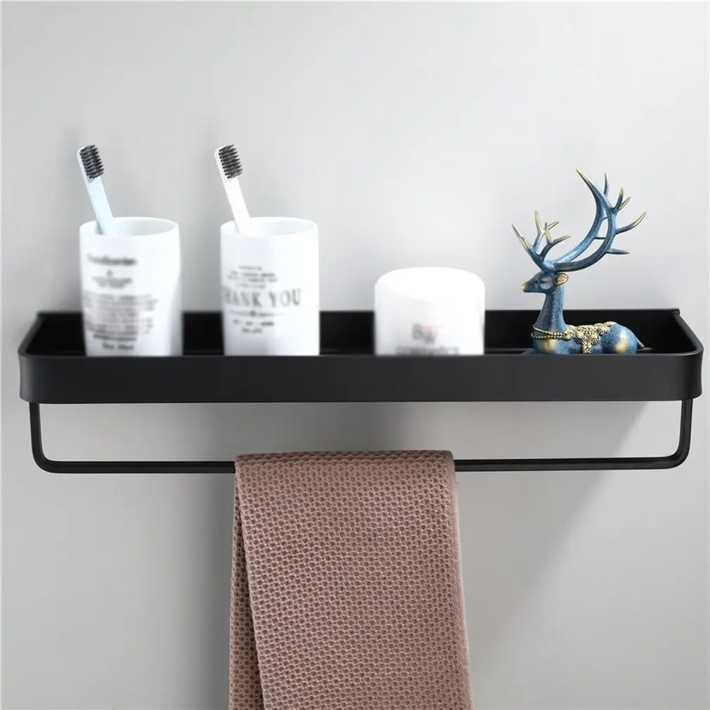 

Punch Free Bathroom Shelf Kitchen Wall Bathroom Shelf With Towel Bar Portable Storage Rack Bathroom Accessories