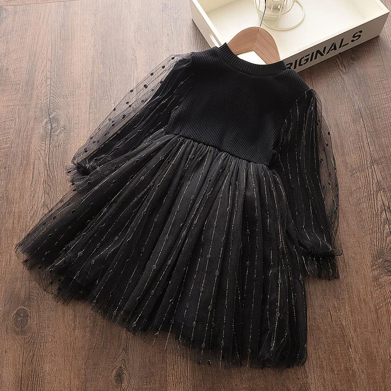

New Spring Autumn Kids Girls Dress Puff Long Sleeve Mesh Tutu Princess Girl Dresses One Pieces Children Clothes
