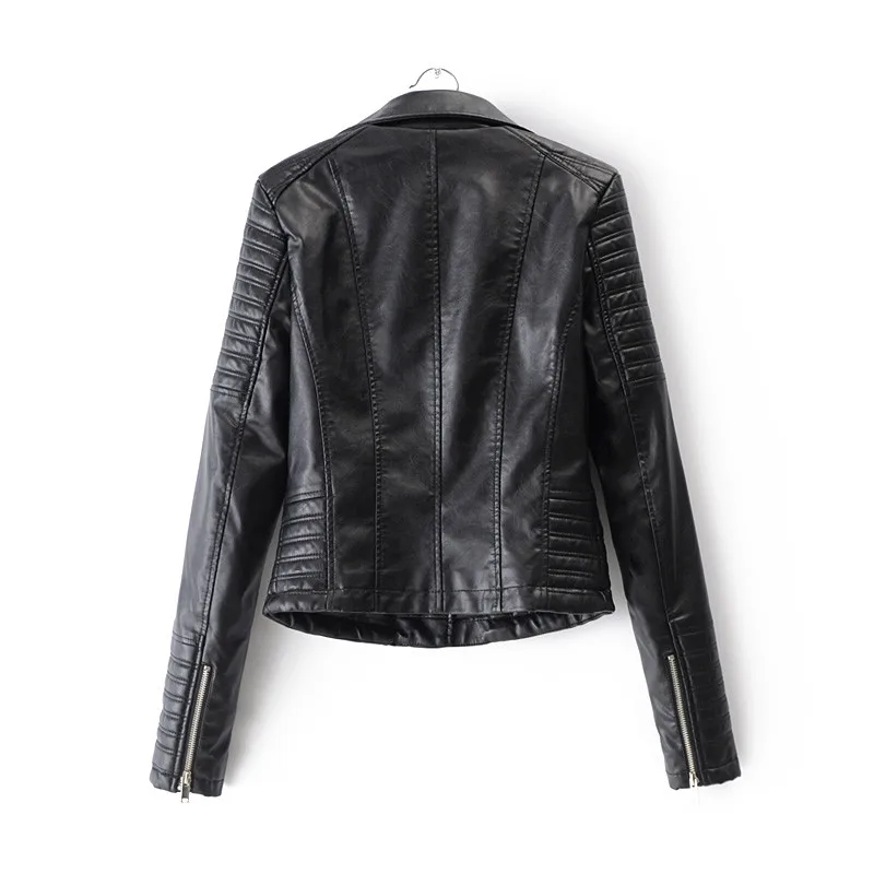 

2020 New Fashion Women Leather Jacket Motorcycle PU Leather Coat Black Turn-Down Collar Short Zipper Slim Ladies Jacket