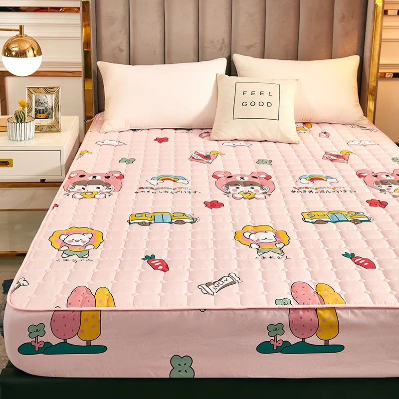 

Cartoon pattern bed sheet with padded waterproof 360 degree full apron bed skirt bedspread plus sheet three-piece bedspread