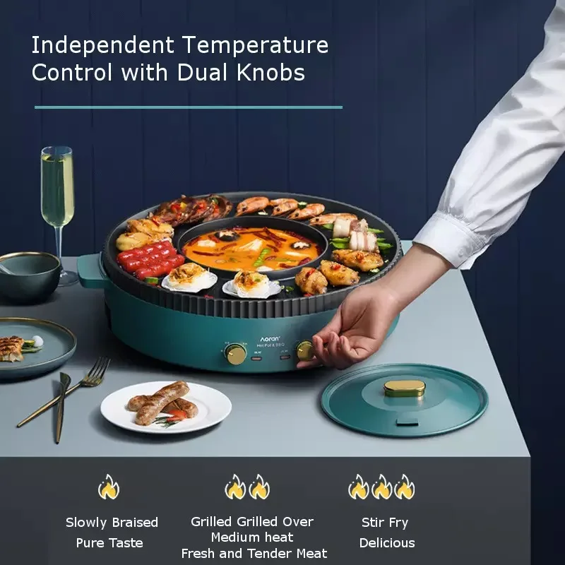 저렴한 BBQ 냄비 전기 팬, 린스 및 그릴 기능 포함, 가족 파티 실내 전자 바베큐 팬, 3 ~ 8 인용