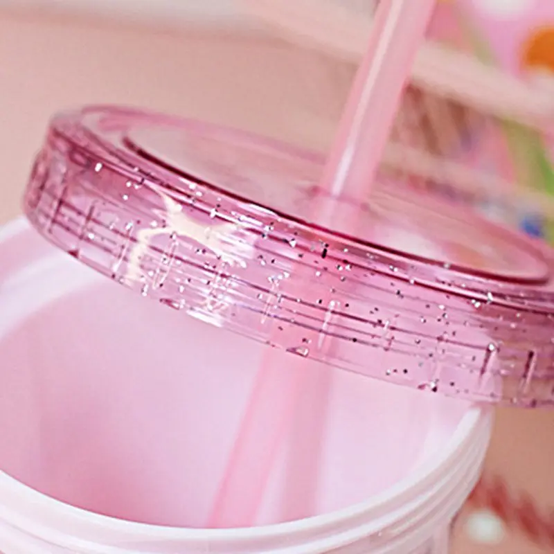 Straw Cup Plastic Food Grade Material with Glitter Powder Decorative Cute Durable Portable Double Wall Water Bottle | Дом и сад