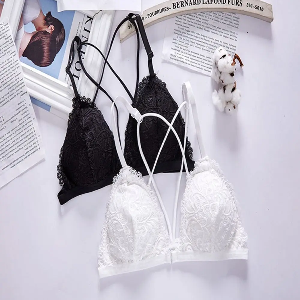 

Sexy Bra Bralette Backless Front Buckle Wrap Chest Lace Bras Solid Padded Ladies Underwear Women Bras Female Lingerie Brassiere