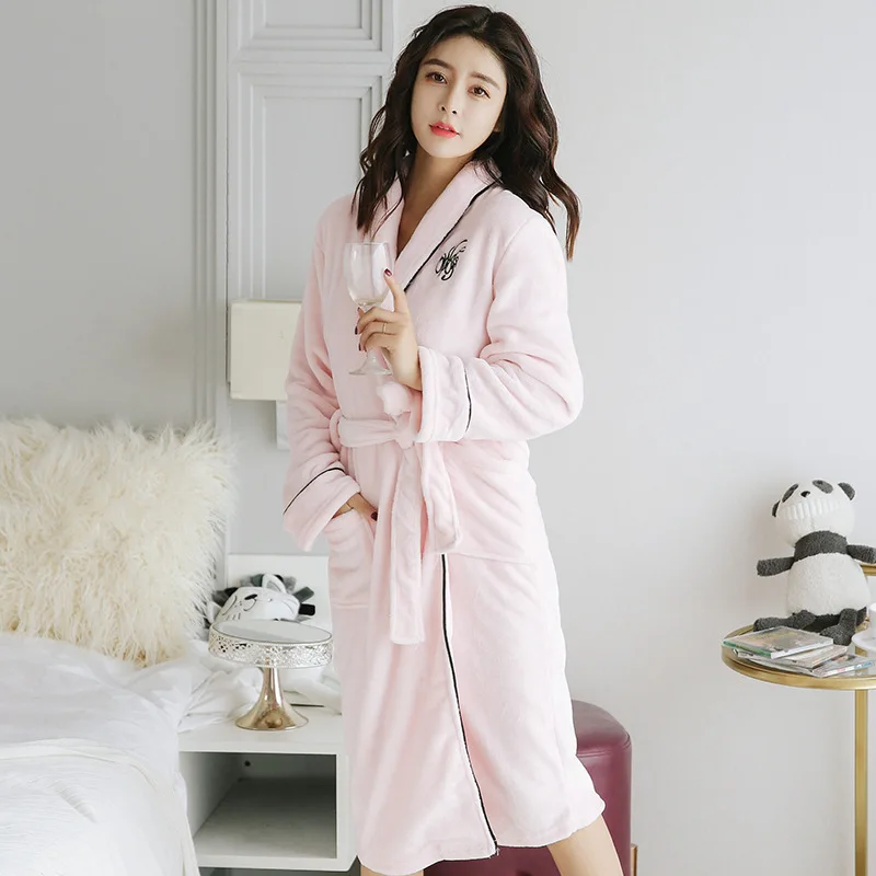 Ночной халат-Пижама зимнее длинное Фланелевое платье халат толстый коралловый