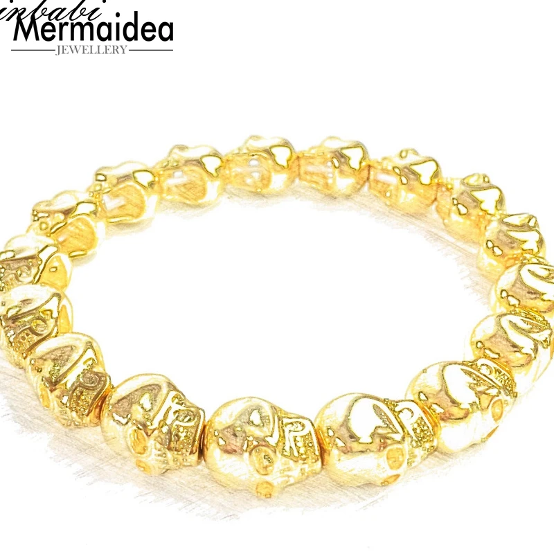 Браслет с золотыми черепами и бусинами новинка 2020 модный браслет в виде сердца