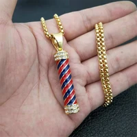 hip hop jewelry bling iced out barber pole necklace pendant with stainless steel cubic link chain gold zircon mens for gift
