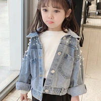 girls fashion jackets long sleeve denim coat with pearl toddler girl jackets jeans brand kids clothes drop shipping