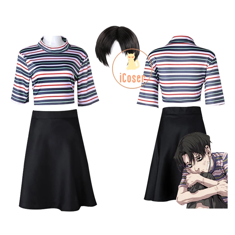 Костюм для косплея из футболки с коротким париком и черной юбки | Тематическая