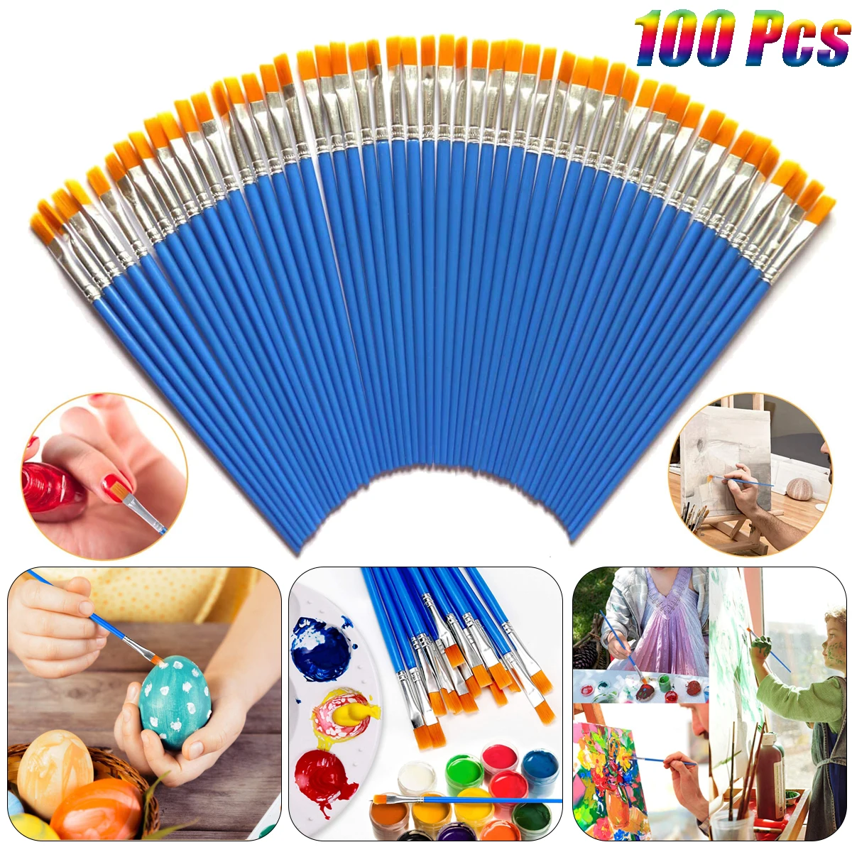 

100 Pcs Flat Paint Brushes Small Brush Bulk for Detail Painting Oil Art Nylon Hair Brushes Acrylic for Kids Children Students