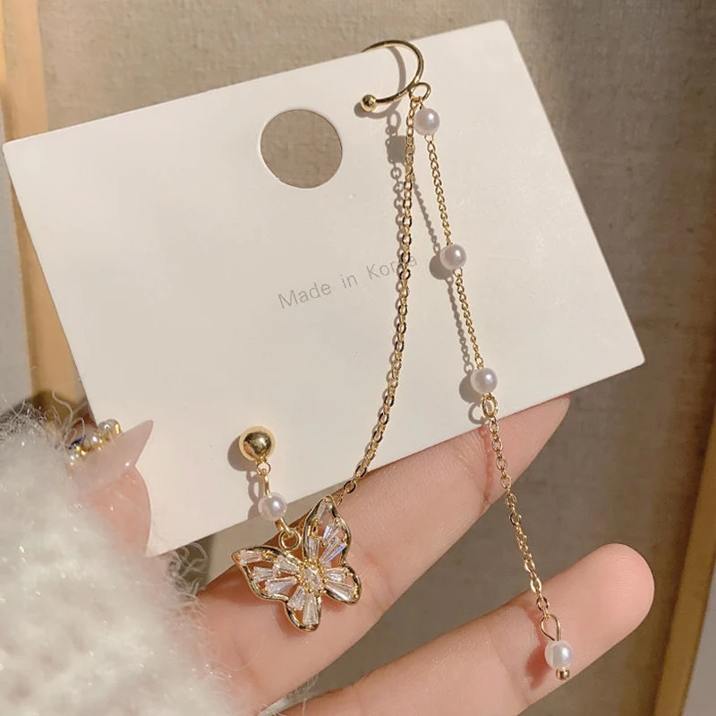 

Trendy Fine Butterfly Pearl Dangle Earrings for Women Designer Creativity Jewelry AAA Zirconia S925 Needle Wedding Party Gift