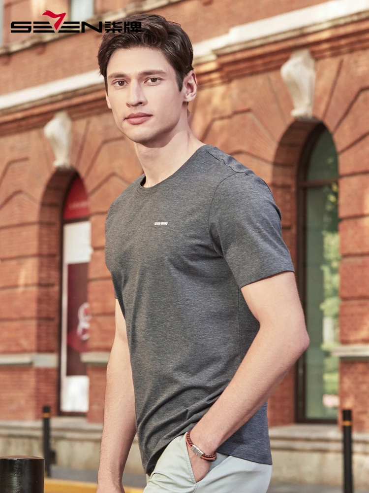 

Seven7 Brand Men's Short Sleeve T-Shirt Summer Fashion Leisure Round Collars Short T Modal Elastic Breathable Thin Half Sleeve M