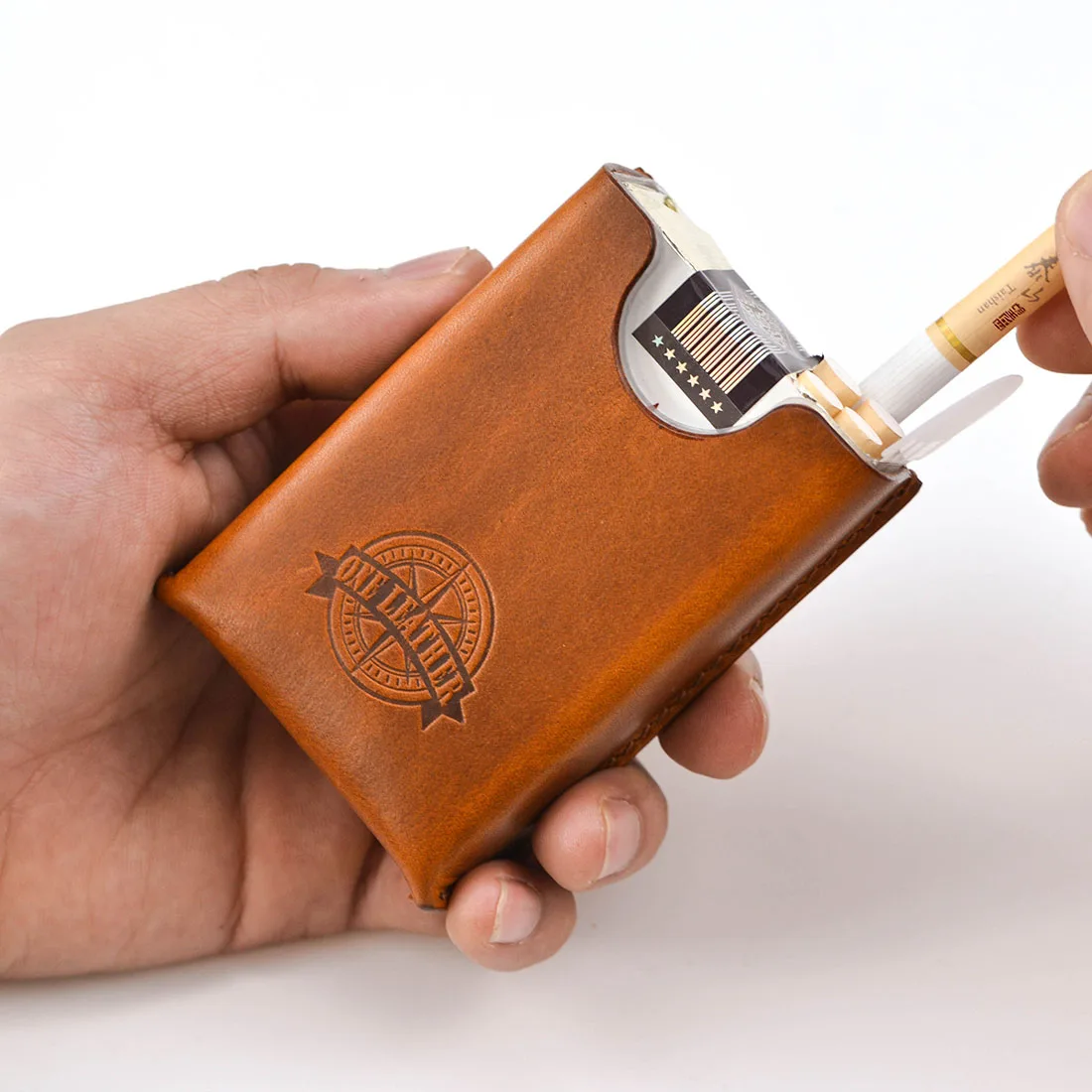 

one leather Genuine Leather Cigarette Case Cigarets Box Cover Smoke Tobacco Pouch Holder for Men Gift Smoking Accessories