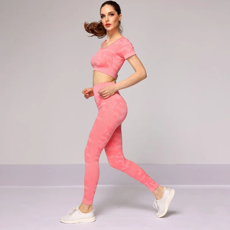 

NORMOV Women Seamless Suit Fitness High Waist Hollow Workout Push Up Bras And Leggings Sets Breathable Elastic Slim Set Woman